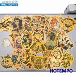 Tatoeages Gekleurde Tekening Stickers 50 Stuks Vergeling Retro Decals Old School Tattoo Girl Sailor Grappige Stickers voor Fiets Auto Motor Gitaar Telefoon Laptop StickerL