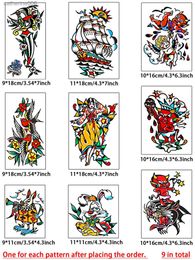 Tatouages autocollants de dessin colorés 9 feuilles autocollants de tatouage temporaire petit diable motif vieille école longue durée pendant 1 ~ 7 jours étanche non toxique L231128