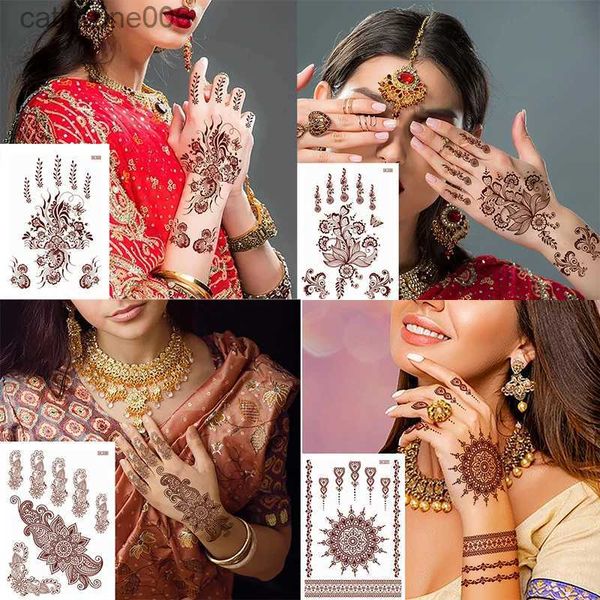Tatouages autocollants de dessin colorés tatouages temporaires au henné marron pour femmes autocollant au henné pour la main faux tatouage protection du corps des femmes tatouage Dulhan design marocain L23