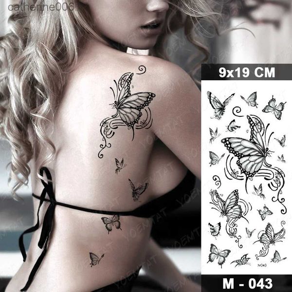 Tatouages Coloré Dessin Autocollants Papillon Étanche Temporaire Tatouage Autocollants Papillon Rose Fleur Foncé Flash Tatto Femmes Sexy Body Art Bras Cou Faux Tatouages MenL231