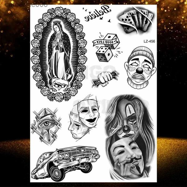 Tatouages autocollants de dessin colorés Chicano Bandit Mexique tatouages temporaires pour hommes femmes fausse voiture nonne tatouage religion autocollants réaliste dos imperméable TatoosL231