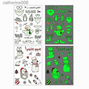 Tatoeages Gekleurde Tekening Stickers Kerst Lichtgevende Tattoo Stickers Glitter Kerstman Sneeuwvlok Tijdelijke Tatoeages voor Kinderen Festival Body Glow Tattoo KidsL