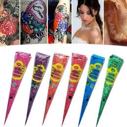 Tatuajes Pegatinas de dibujo de colores DIY Pasta de tatuaje de henna colorida Negro Naranja Rojo Verde Conos de henna Indio para tatuaje temporal Etiqueta Pintura corporal Art ConeL231128