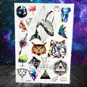 Tatoeages Gekleurde Tekening Stickers Mode Ruimte Tijdelijke Tatoeages Voor Kinderen Vrouwen Body Art Gezicht Tatoos Realistisch Nep Wasbaar Geometrische Bloem Wolf Tattoo Voor MannenL2