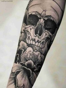 tatoeages gekleurde tekening stickers bloem arm schedel tattoo sticker 1 stuk maat 12-19 cmL231128
