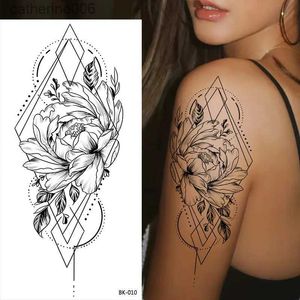 Tatoeages Gekleurde Tekening Stickers Groot Formaat Zwart Bloemenpatroon Fake Tattoo Sticker voor Vrouwen Dot Rose Peony Tijdelijke Tattoos DIY Water Transfer Tattoos GirlsL23