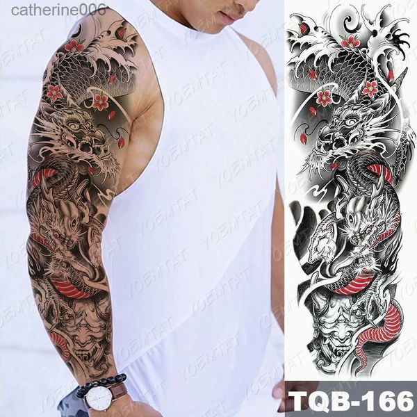 Tatouages autocollants de dessin colorés grande taille autocollants de tatouage temporaire imperméable Prajna démon Koi Dragon Flash Tatoo homme Body Art transférable faux manchon TattoL2