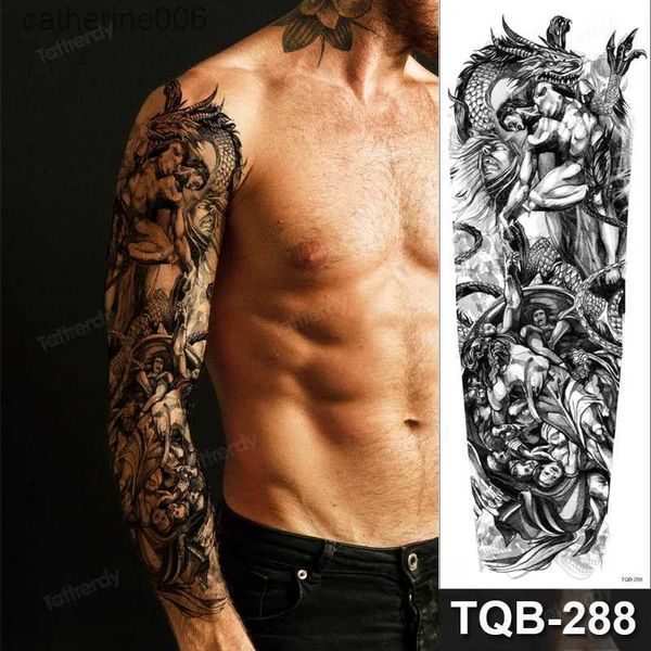 Tatouages colorés dessin autocollants grand autocollant de tatouage temporaire imperméable noir cuisse jambe sexy body art décalque faux tatouages pour adultes hommes femmes tatoo bras manchon L231