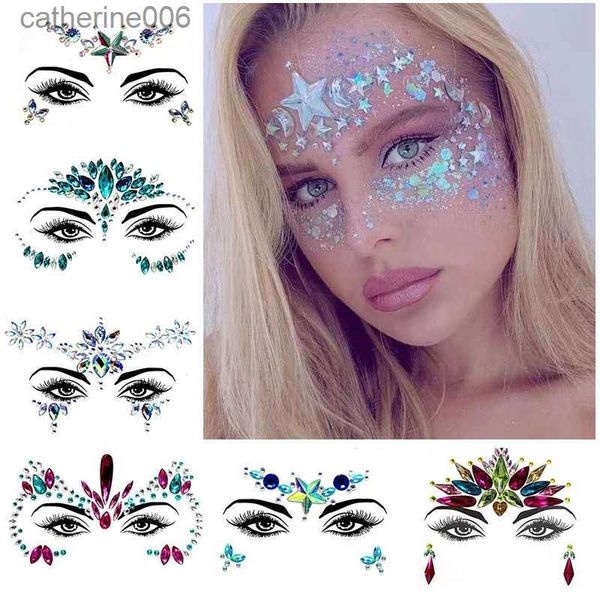 Tatouages autocollants de dessin colorés strass pour visage paillettes pour autocollants de visage sur le visage tatouages temporaires pour femmes tatouages temporaires faux tatouage autocollant L231128