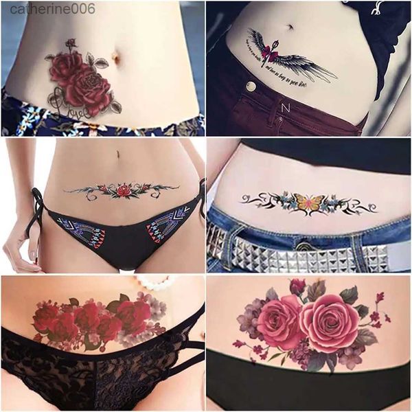 Tatuajes Pegatinas de dibujo de colores Sexy Larga duración Impermeable Cubierta extraíble Cicatrices Diseño de mariposa rosa negra Etiqueta engomada del tatuaje del cuerpo 3D Calcomanía temporal L231128