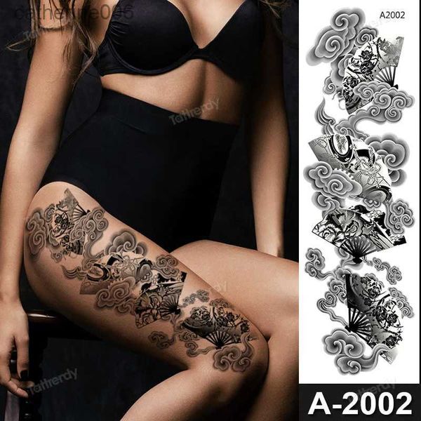 Tatouages autocollants de dessin colorés bas de tatouage sexy cuisse jambe tatouages temporaires pour femmes filles autocollants de corps fleurs pivoines carpe poisson dragon serpent tatouage bigL2