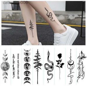 Tatoeages Gekleurde Tekening Stickers Tijdelijke Tattoo Maan Zwarte Roos Slang Engels Klein Ontwerp Fake Tattoo Arm Been Wegwerp Tijdelijke Tattoo StickerL231128