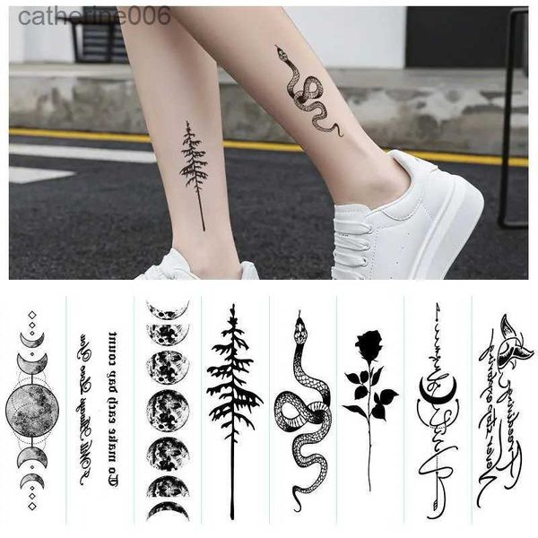 Tatuajes Dibujo De Colores Pegatinas Tatuaje Temporal Luna Negro Rosa Serpiente Inglés Pequeño Diseño Tatuaje Falso Brazo Pierna Tatuaje Temporal Desechable Etiqueta L231128