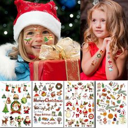 Tatoeages Gekleurde Tekening Stickers Waterdicht Kerst Tattoo Stickers Cartoon Kerstboom Sneeuwpop Patroon Tijdelijke tatoeages voor kinderen vrouwen menL231128