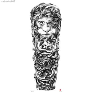 Tatouages Coloré Dessin Autocollants Autocollant De Tatouage Temporaire Imperméable Totem Lion Couronne Crâne Bras Complet Grande Taille Manches Faux Tatouage Flash Tatouage Pour Hommes Femmes L23112