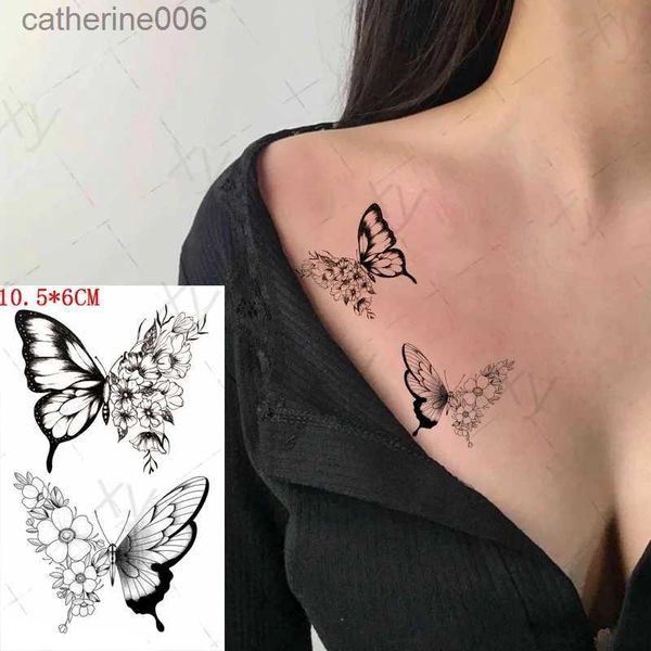 Tatuajes Pegatinas de dibujo de colores Etiqueta engomada del tatuaje temporal a prueba de agua Hoja de mariposa negra Pequeña flor Tatto Flash Tatoo Tatuajes falsos para niños Hombres MujeresL231128