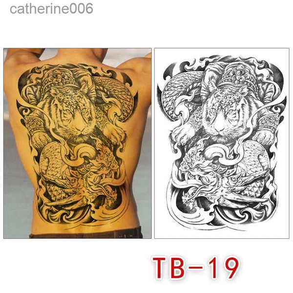 Tatuajes Pegatinas de dibujo de colores Impermeable Grande Grande Espalda completa Tatuaje en el pecho pegatinas de tatuaje grandes peces lobo Dragón tigre tatuajes temporales peces frescos hombres mujeresL231