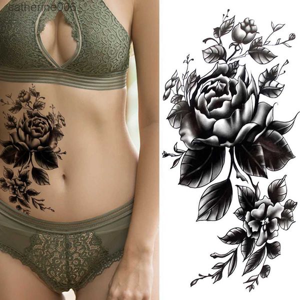 Tatouages Coloré Dessin Autocollants Femmes Mode Fleur Tatouages Temporaires Autocollant Faux Rose Plume TatooS Décalque Étanche Corps Art Jambes Bras Tatoos Pour WomenL2311