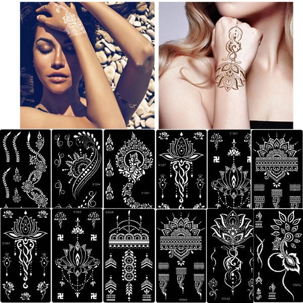 Tatouages INDIAN HENNA HOLLOG THEMPORARY TATOUC STANCHER Sticker Body Face Brack Painting Hand Tattoo Modèles autocollants Sticker Sticker Sticker Sticker