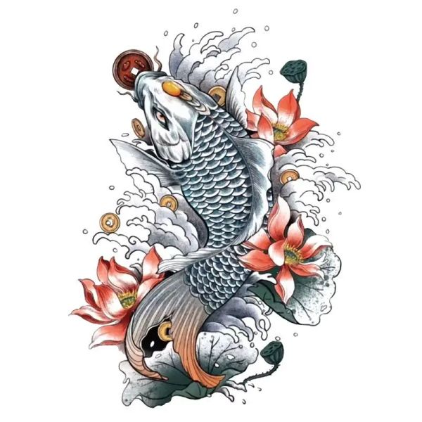 Tatouages koi carps tatoute autocollant dure faux tatouage pour femme manche or tatouage tatouage art de fleur