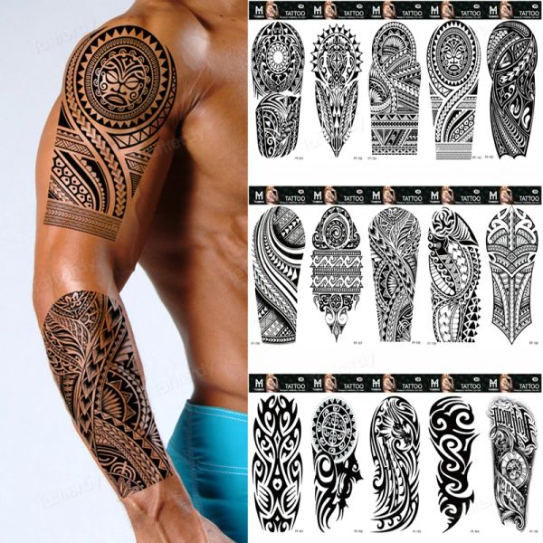 Tatouages masculins noir totème bras tatouage autocollant imperméable tatouage temporaire autocollants cool conception avant-bras tatouage en dentelle tatouage femme