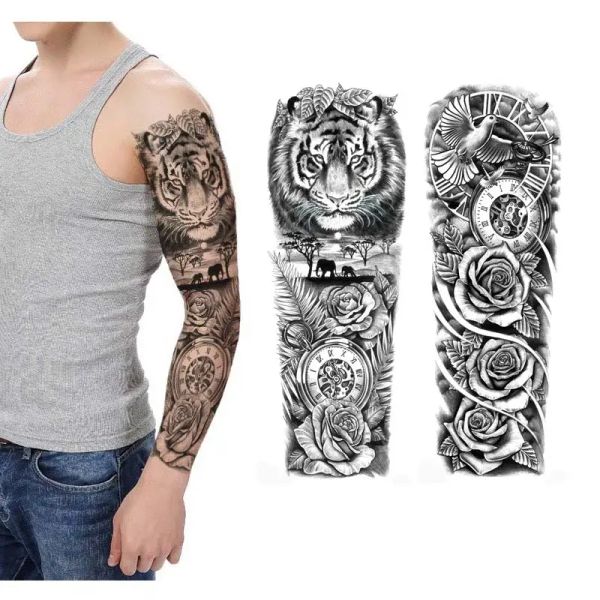 Tatouages ​​Nouveau design grande taille tatouages ​​temporaires hommes grands manches bras tatouage autocollant art corporel lion faux tatouage pour femmes tatouage étanche