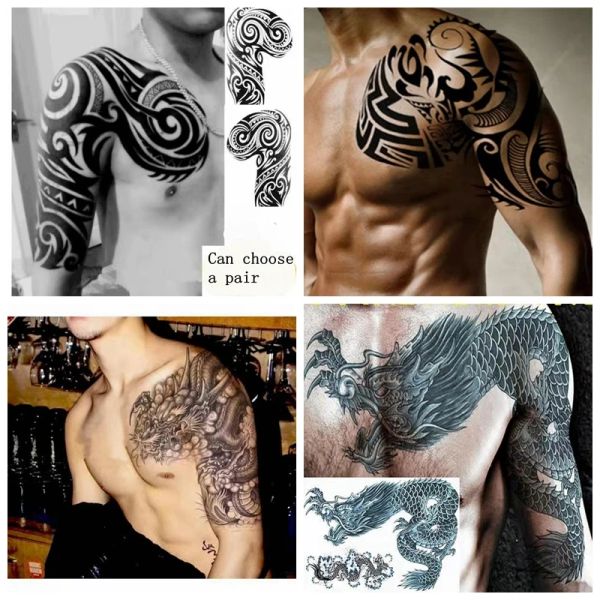 Tatouages Nouveaux autocollants tatouage étanche mâle mâle Dragon totem totemmasse flamme de fleur art art faux tatouage noir tatouage