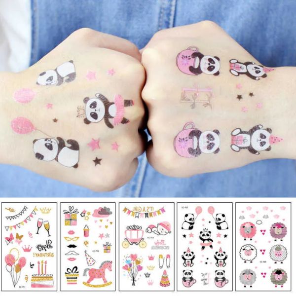 Tatuajes Pink temporal tatuaje lindas pegatinas de panda pegatina impermeable para niñas fiesta de cumpleaños presente tatuajes bady artes bady taty