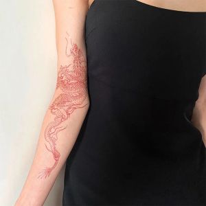 Tatouages dragon rouges tatouage temporaire autocollant hommes femmes arme art art imperméable faux tatouage tatouage grand taille