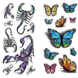 Tatouages ​​étanche à tatouage temporaire étalant papillon de papillon rose 3d tatouage scorpion halloween araignée art art de corps faux tatouage