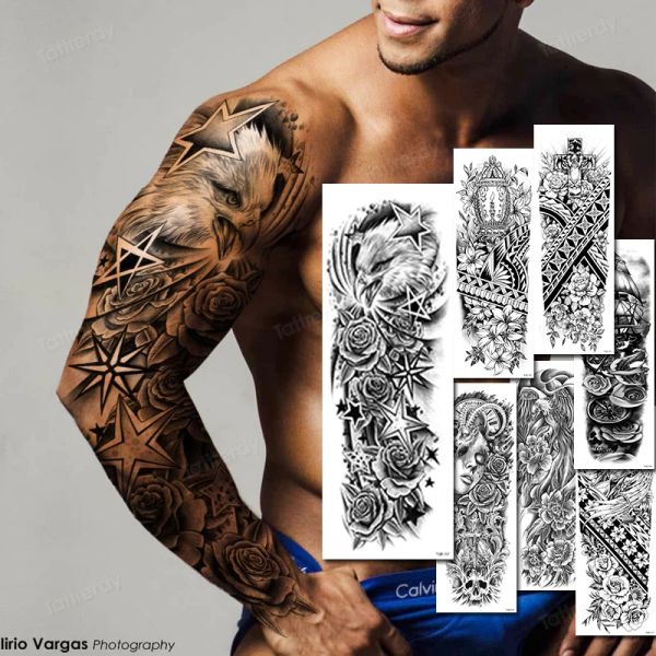 Tatouages étanche à tatouage temporaire étanche Big Totem Tiger Lion Wolf Rose bras tatouage homme femme tatouage de jambe art faux tatouage tatoué