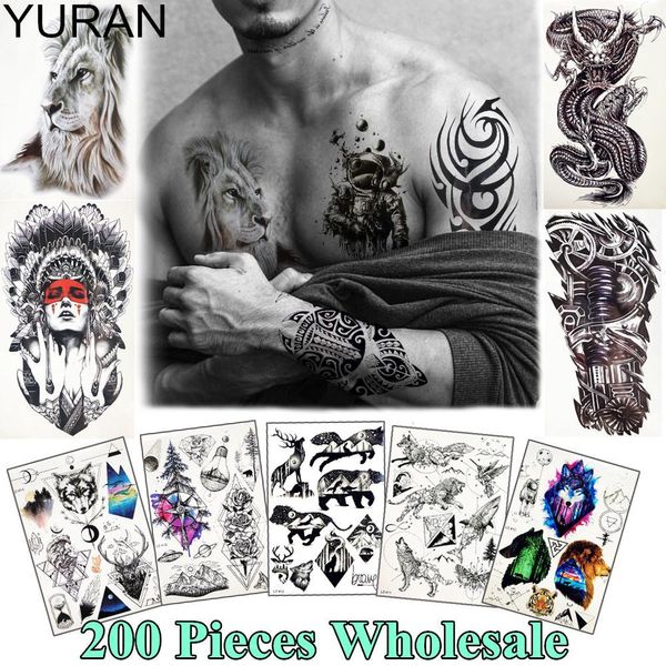 Tatuajes Yuran 200 piezas Galaxia al por mayor Tattoo Temperario TATO TATOO TRIBAL LEON TIGER TIGER FOR MEN MENOR MUJER TATUNOS DE CHOCH