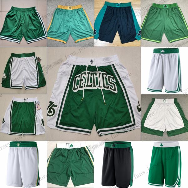 Pantalones cortos de baloncesto del equipo Tatum Cosidos Horford Williams Brown Brogdon Blanco con bolsillo Pantalones deportivos con cremallera Pantalones deportivos retro de malla Cortos