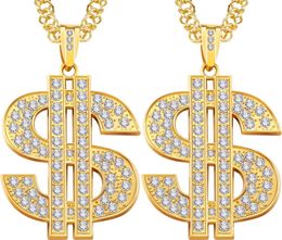 Tatuo 2 piezas cadena chapada para hombres con signo de dólar collar colgante de hip hop collar de dólar