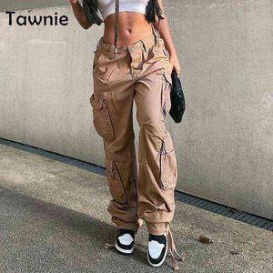 Tawnie Y2K pantalon femme 2021 automne Harajuku poches surdimensionné pantalon pantalon Vintage décontracté pantalon de survêtement ample Streetwear Y211115