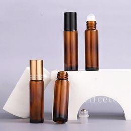 Tawny Glass Roll On Bottles Verres de 10 ml Rolling ball-bottle Portable Mini Makeup eye cream bottle cosmetics Empty-Bottles by sea T9I002359