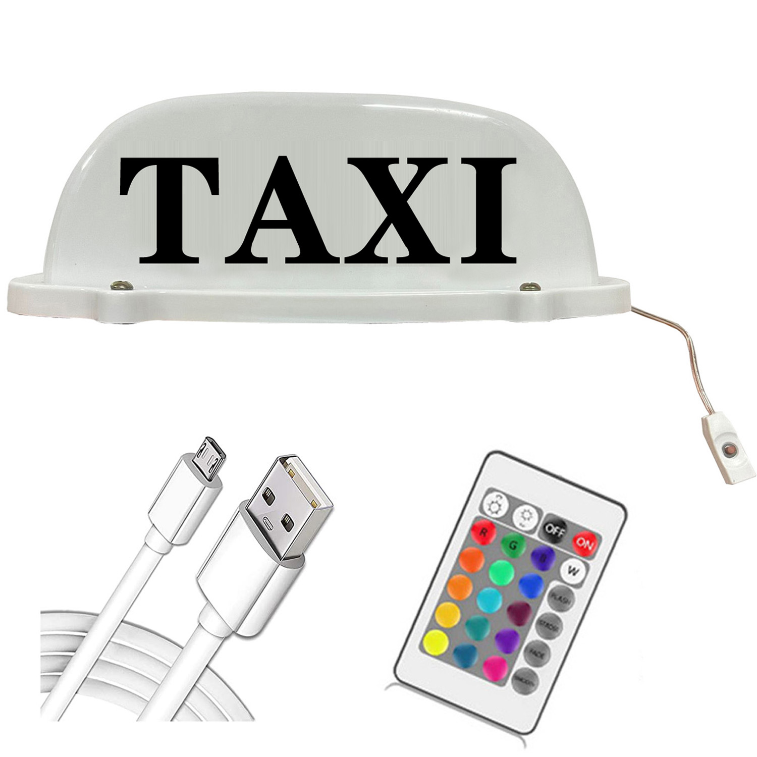 Знак такси логотип логотип кабины верхняя световая крыша Знак USB Аккумуляторный батарея 24 Ключ IR Дистанционный контроллер Красочный свет с магнитным базовым водонепроницаемым белым шипом