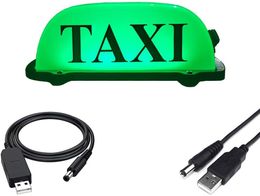 Señal de taxi techo de batería recargable USB, letrero iluminado por techo de taxi de taxi impermeable magnético, luz verde con carcasa blanca