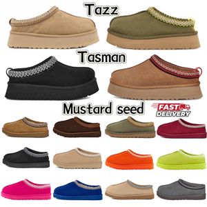 Tazz Nouvelles Mules Femmes Hommes Ultra Mini Plateforme Botte En Peau De Mouton Shearling Tazz Botte Classique Graines De Moutarde Châtaigne Noir Tan Charbon Hiver Australie Fourrure Moelleuse Mules