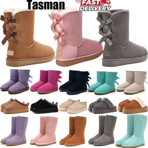 Tazz Slipper Tasman Pantoufles Femmes bottes ultra Ugh bottes de créateurs australiens Hiver Tasman Tazz chaussures en peau de mouton noeud papillon classique cheville nœud court fourrure de châtaignier noir
