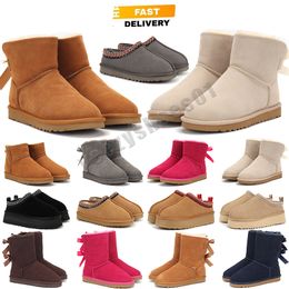 Tazz Pantoufles Mules ug Ultra Femme Tasman Pantoufles En Fourrure De Châtaigne Diapositives En Peau De Mouton ShearlingMini Plateforme Botte Chaussures À Enfiler En Daim Confort Supérieur Automne Hiver