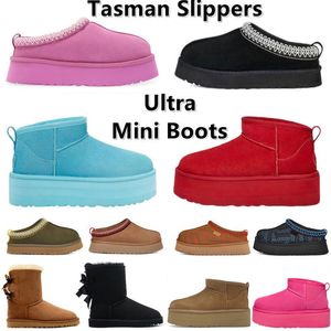 Tazz Slippers Platform Designer Mini Boots Womens Laidback Luxury Fur Fluffy Sheepskin Tasman Slipper over de knieschoen Winter enkel laarsjes knie Casual schoenen