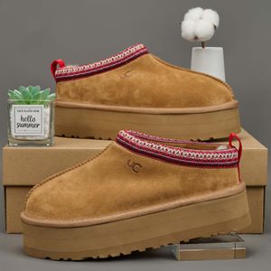 Tazz Tasman Slippers Australië mosterdzaad Kastanjebont Slippers Schapenvacht Klassiek Ultra Mini Platform lelijke laarzen Winter Dames Heren Instappers Suède Bovenwerk Wol Herfst