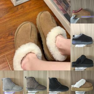 Tazz Dames Laarzen Tasman Slippers Kastanje dames designer Bont Zwarte schapenvacht Muiltjes dames Heren Ultra Mini platform laars Schoenen Suède Bovenwerk Comfort Herfst Winter