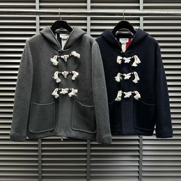 TB-abrigo con capucha para hombre y mujer, camisa holgada con cinta trasera, tela de cuerno de buey, botón y cremallera, otoño 2023