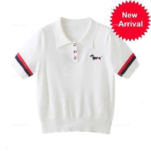 TB Puppy Jacquard College Style Four Bar Striped tricoted T-shirt à manches courtes Femmes 2024 Été mince Polo
