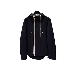 Tb Thom Navy Nylon Cotton Classic Double Zip-up Hooded Jacket Fashion Outdoor Sport Lovers Style