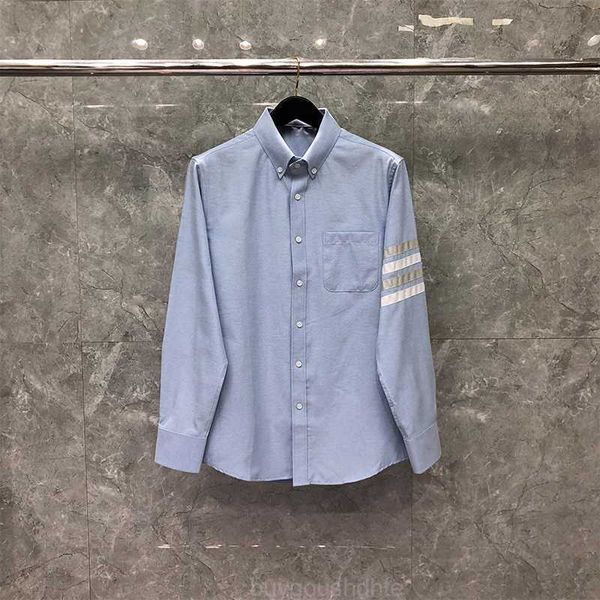 TB THOM Oxford chemises bleues affaires casual chemises à manches longues pour hommes marque de luxe blanc rayé printemps robe de bureau femmes Blouses
