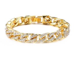 TB0014 22 cm x 14 mm 316l Titane en acier or couleur heavey cristaux pleins bracelets bijoux pour hommes no fade1493380