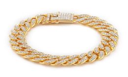 TB0022 22 cm x 13 mm bijoux hip hop gros cristaux complets11 bracelets cubains pour les hommes 18 km plaqués sans fade3787220